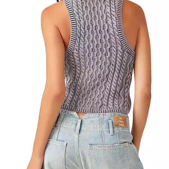 Free People High Tide Cable Tank Knit Vest Small Chambray Sky - Picture 3 of 4